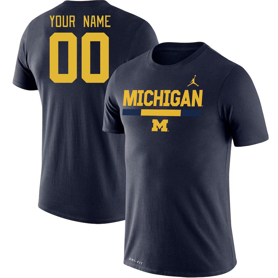 Custom Michigan Wolverines Name And Number College Tshirt-Navy